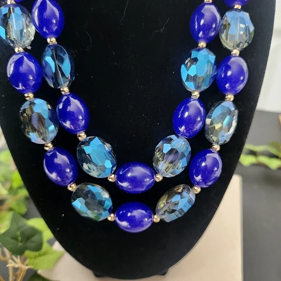 AB Blue Glass Bead Double Strand Necklace - Picture 5 of 9